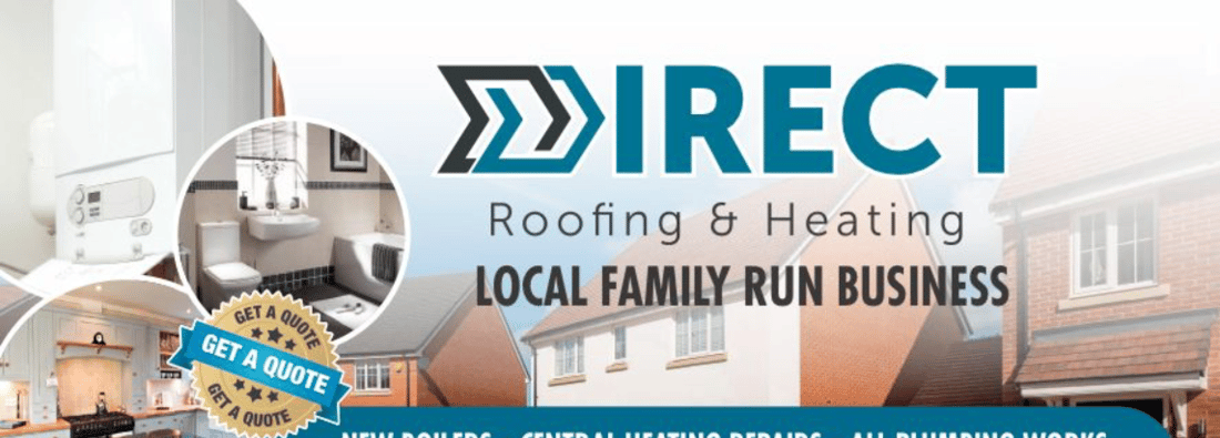 Main header - "Direct Roofing & Heating"