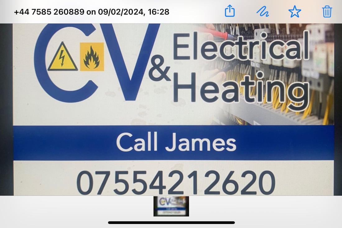 Main header - "CV Electrical & Heating"