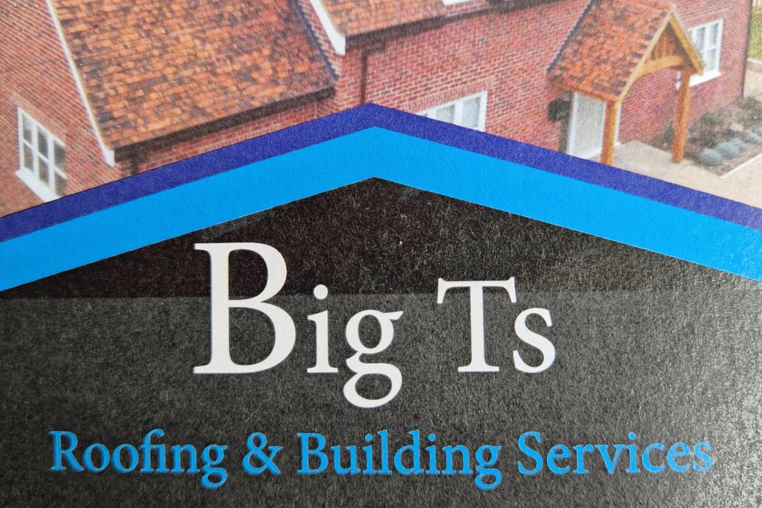 Main header - "Big T's Roofing & Building"