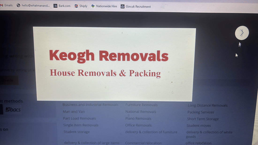 Main header - "Keogh Removals"