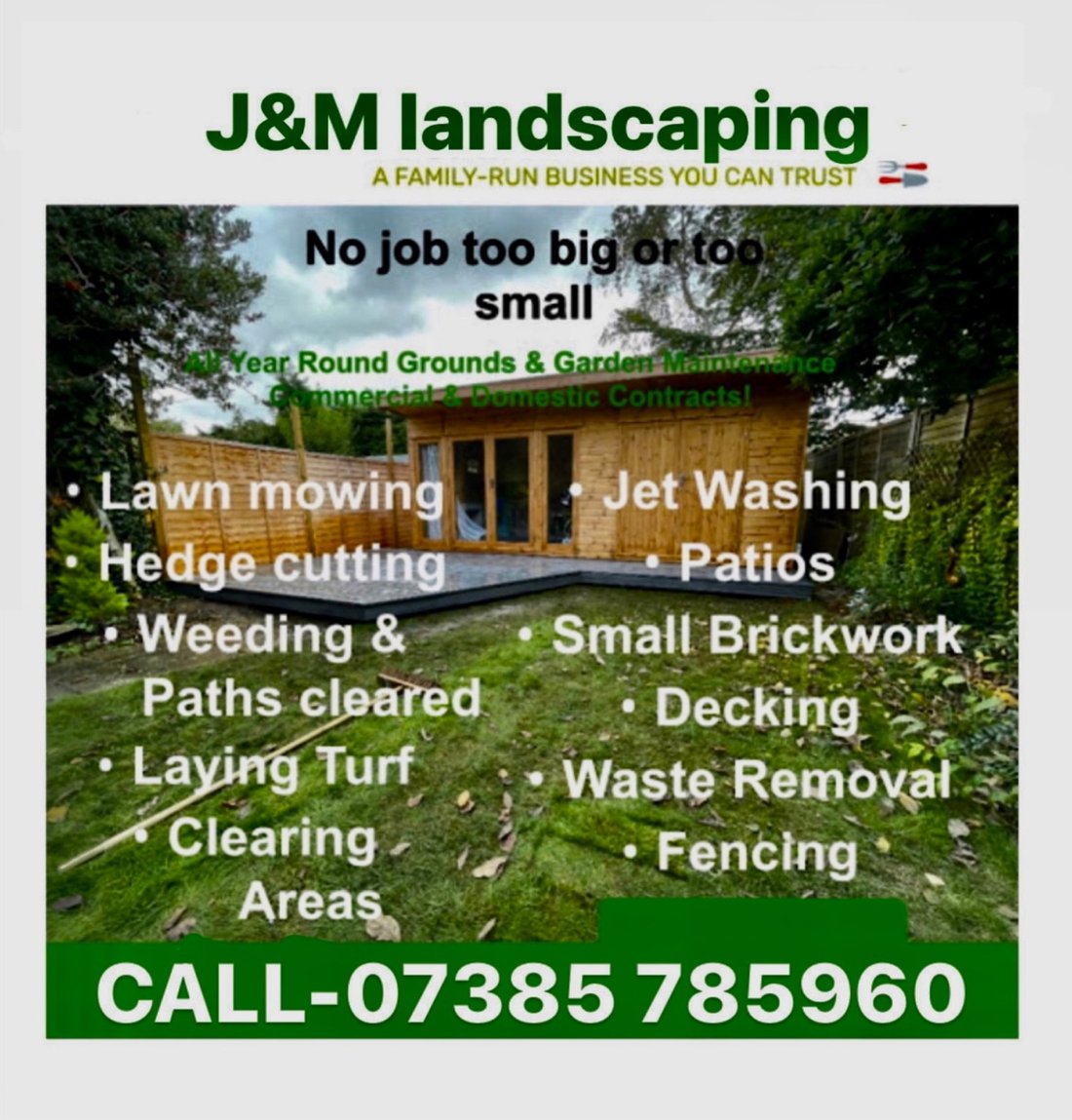 Main header - "J & M Landscaping"