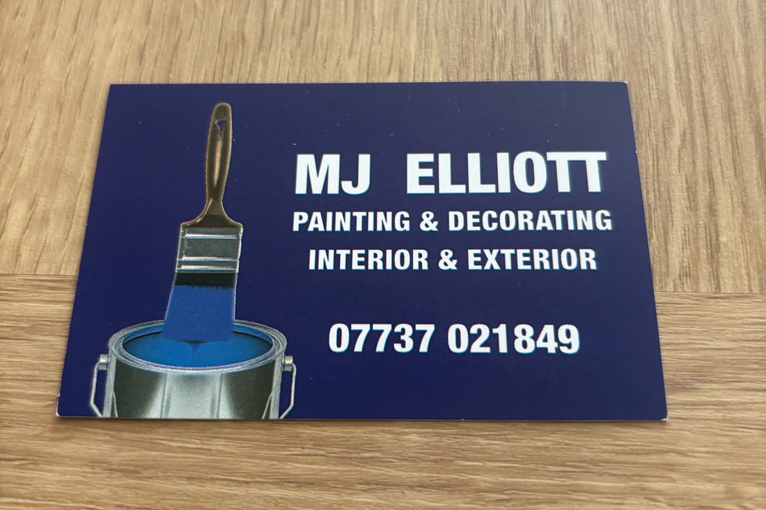 Main header - "MJ elliott painting & Decorating Services"