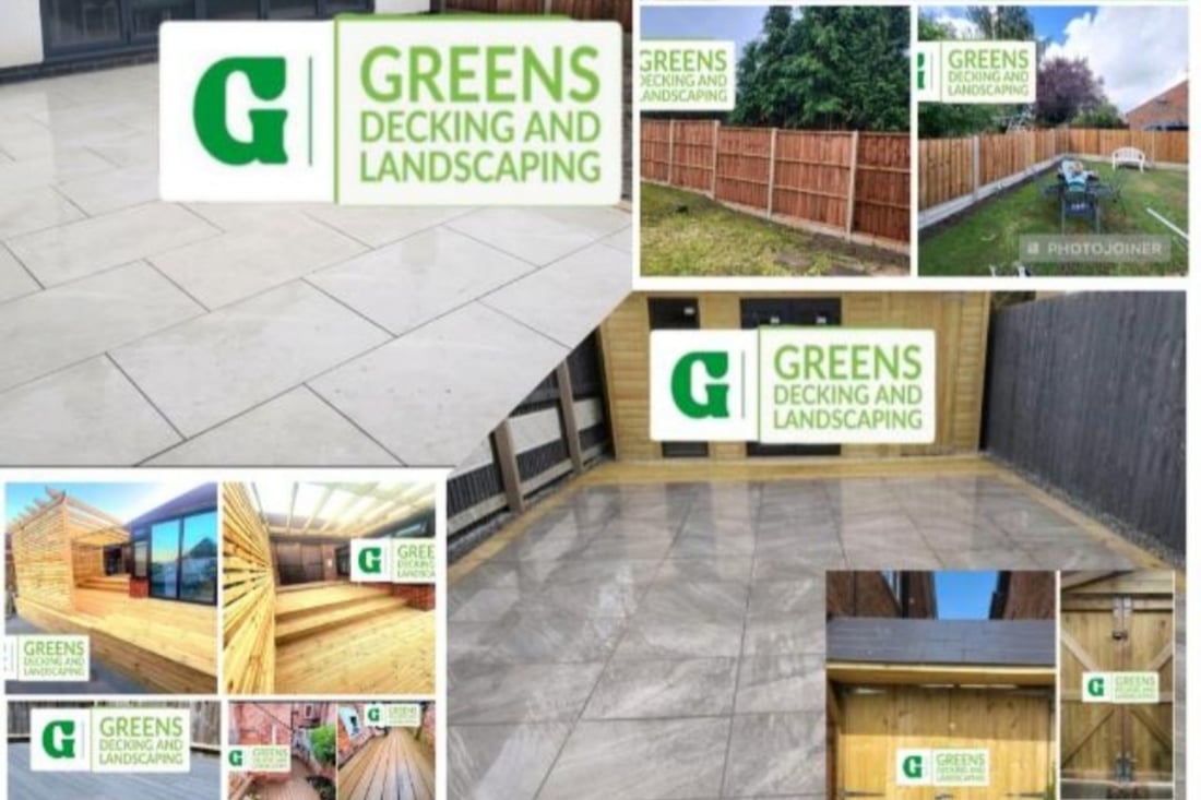 Main header - "Greens Decking and Landscaping"