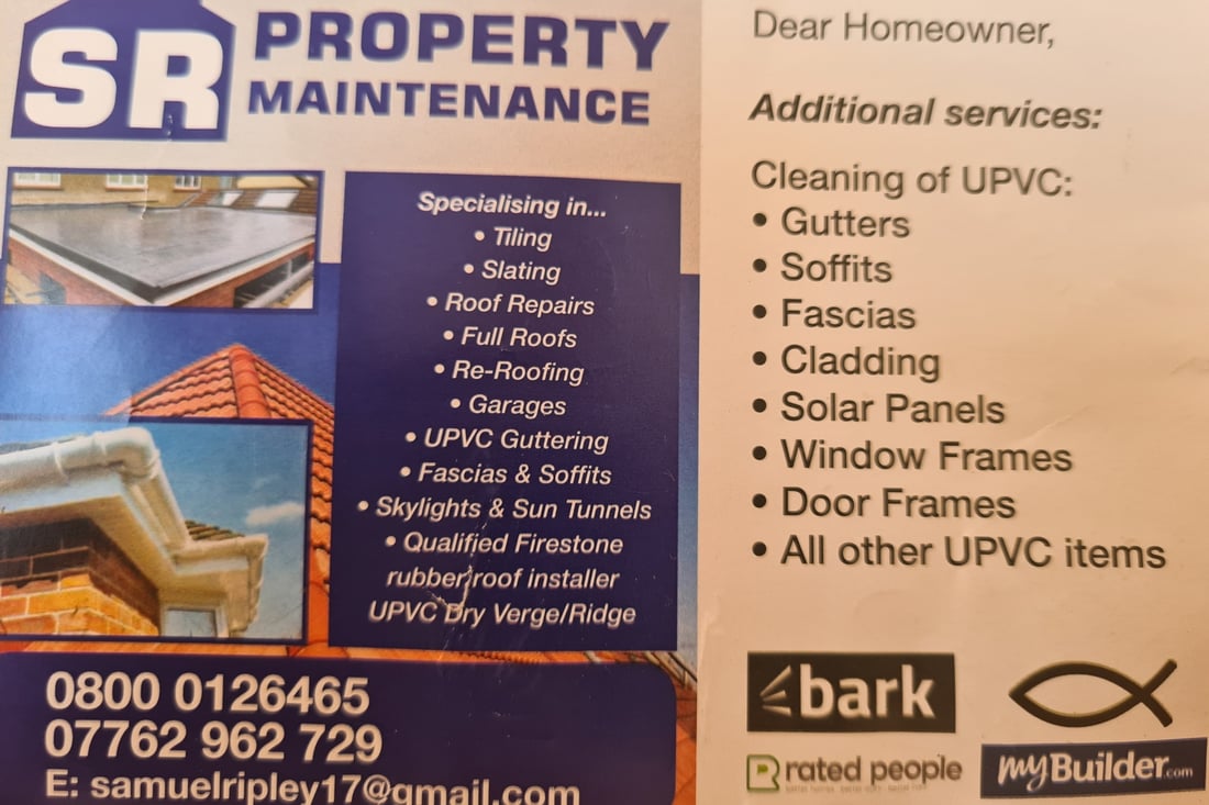 Main header - "SR Roofing"