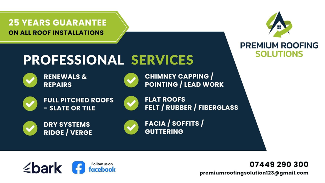 Main header - "Premium Roofing Solutions"