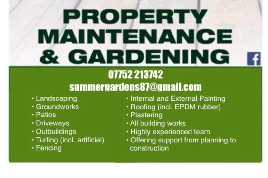 Main header - "Summer Gardens Landscape & Building Contractors"