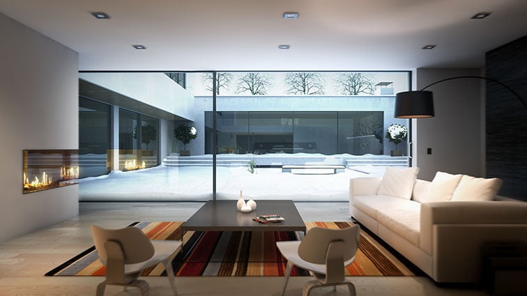 living room with glass pane