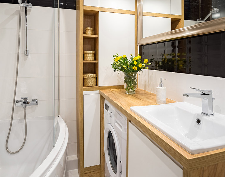 Bathroom with built-in storage solutions