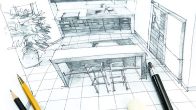 Pencil drawing of a kitchen