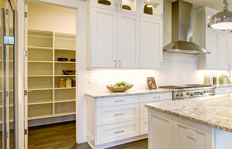 Modern white kitchen and pantry
