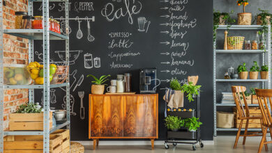 Rustic kitchen with blackboard shopping list