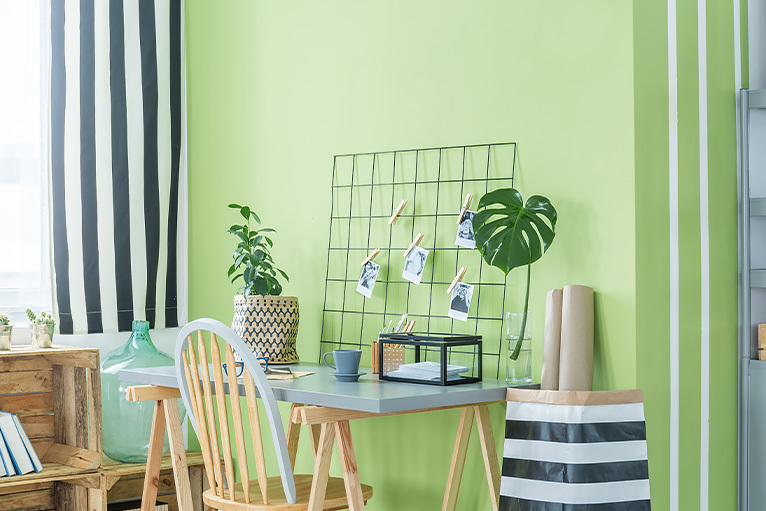 Lime green working from home office space