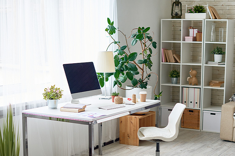 Office with desk and document storage