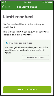 'Limit reached' reason on the 'I couldn't quote' page on the Rated People Trades app