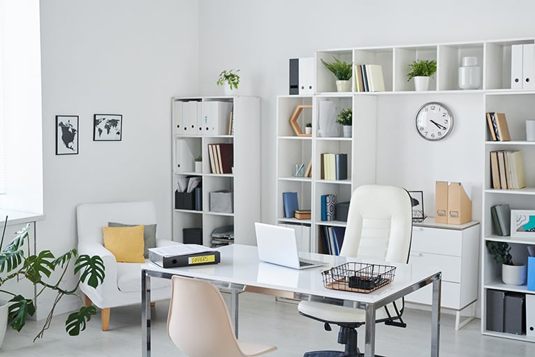 Clean office with white decor 