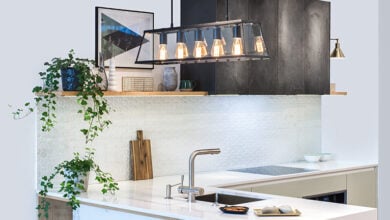 Kitchen with hanging lights