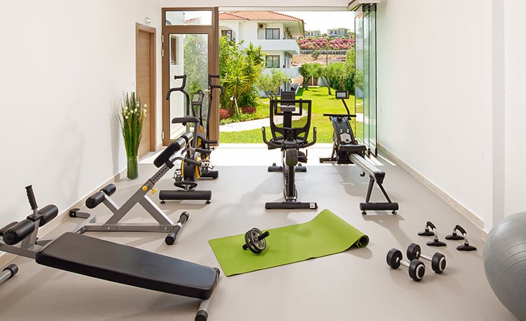 Gym in house extension leading to garden