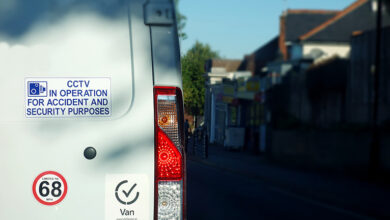 'CCTV in operation' sticker on the rear of a van