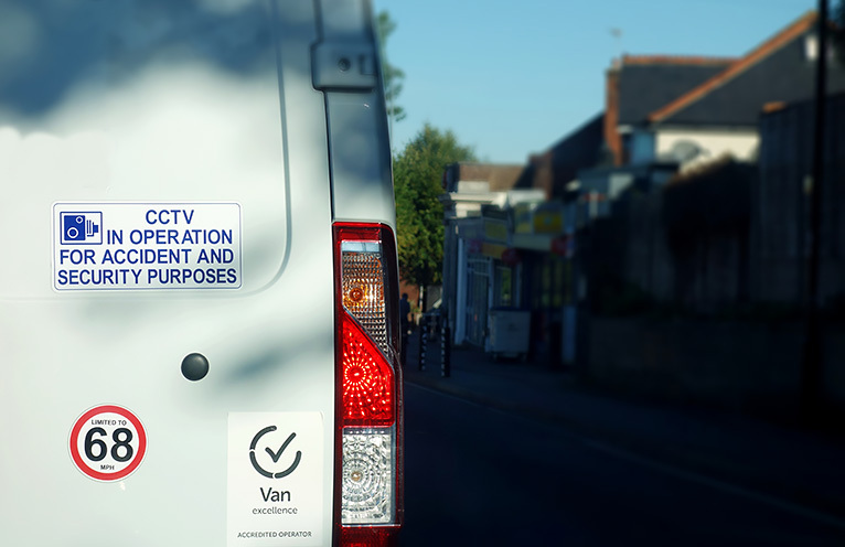 'CCTV in operation' sticker on the rear of a van, to helpprevent van theft