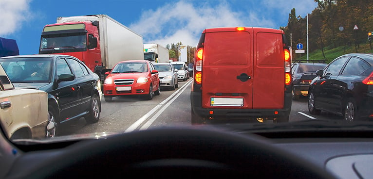 Looking at the back of a van from a driver's point of view