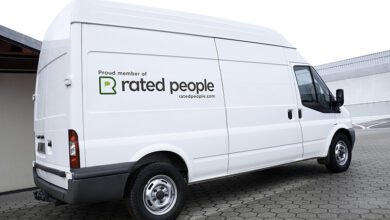 White van with Rated People sticker