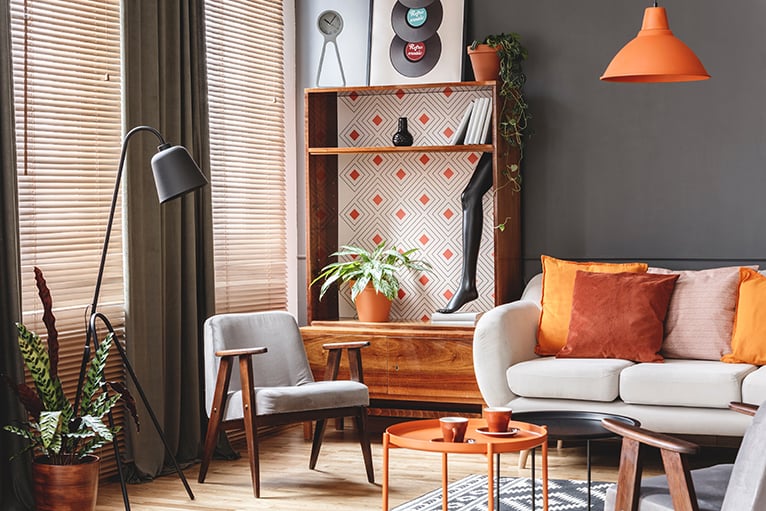 Cabinet with orange geometric lining