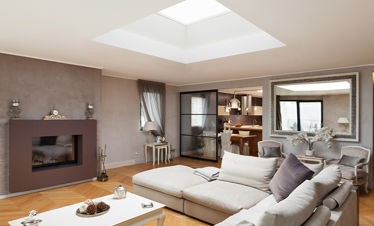 Skylight in large living room