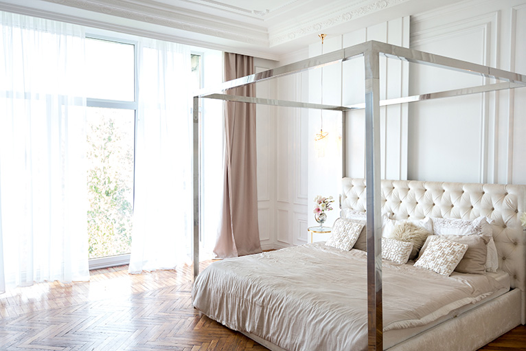 Modern metal four poster bed