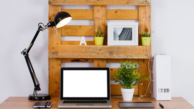 Pallet upcycled into desk storage