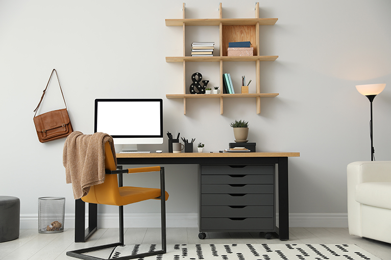 Modern desk with fixed desk chair