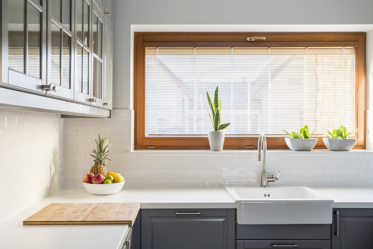 Kitchen with clean white countertop