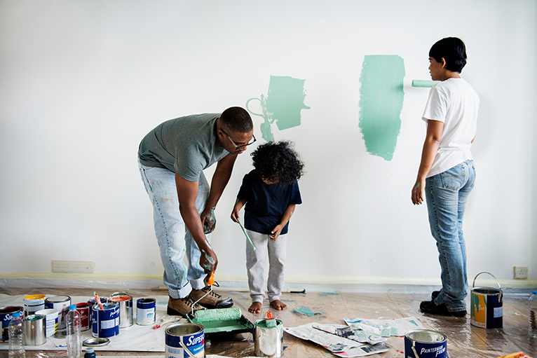 Summer home improvement ideas: Family painting room in mint green