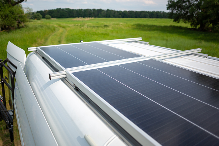 Solar panels on camper van roof