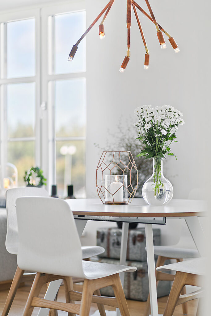 White dining area in home