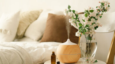 Aroma oil diffuser on bedside table