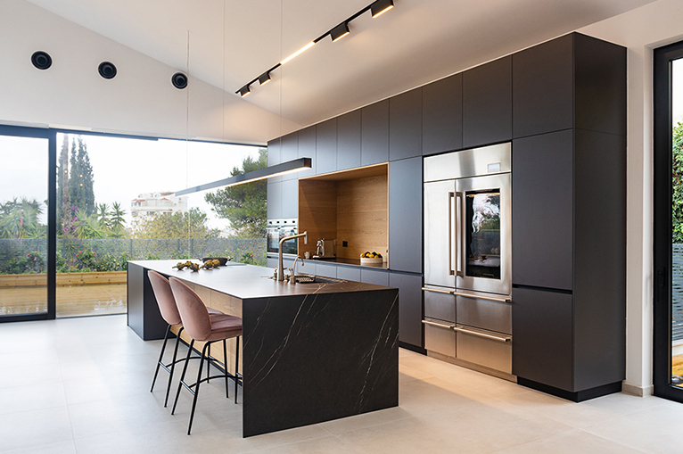 Modern dark grey  kitchen with island