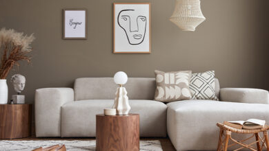 Picture of a living room with beige tones and wooden furniture