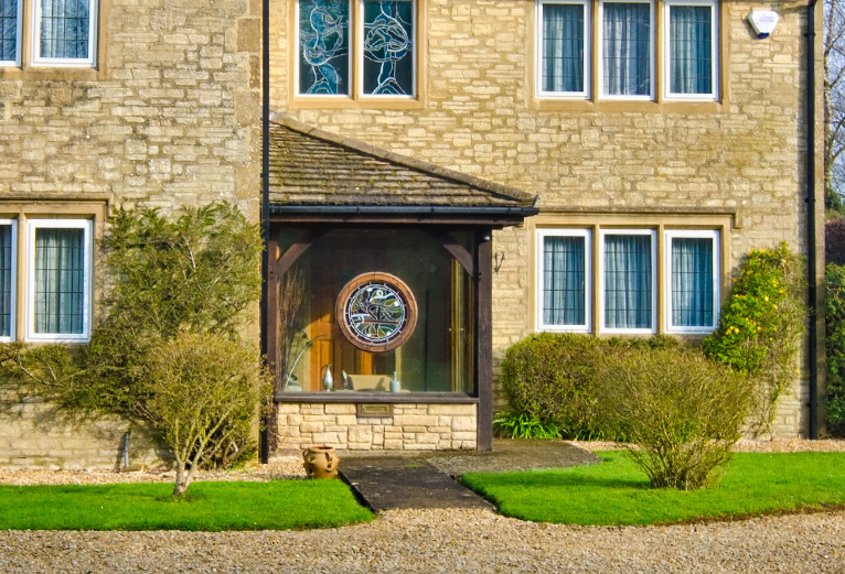 Modern house with tile roof porch