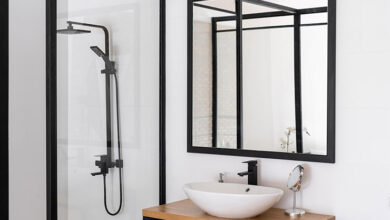 Picture of a bathroom with sink and mirror