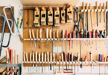 Picture of a wall filled with building tools
