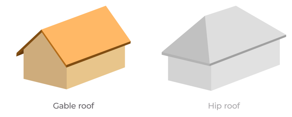 Image illustrating the difference between a hip roof and a gable roof