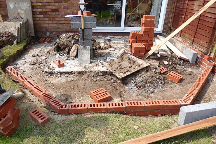 Picture of the groundwork preparations for a conservatory, made of brick