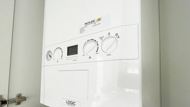 Picture of a boiler in a cabinet