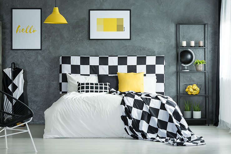 Picture of a bedroom with chequered design