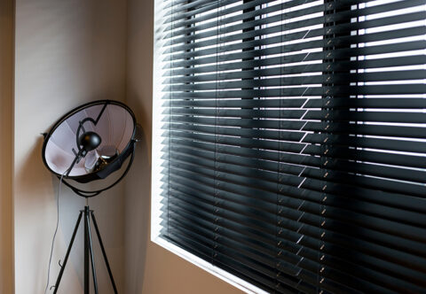Picture of black venetian blinds