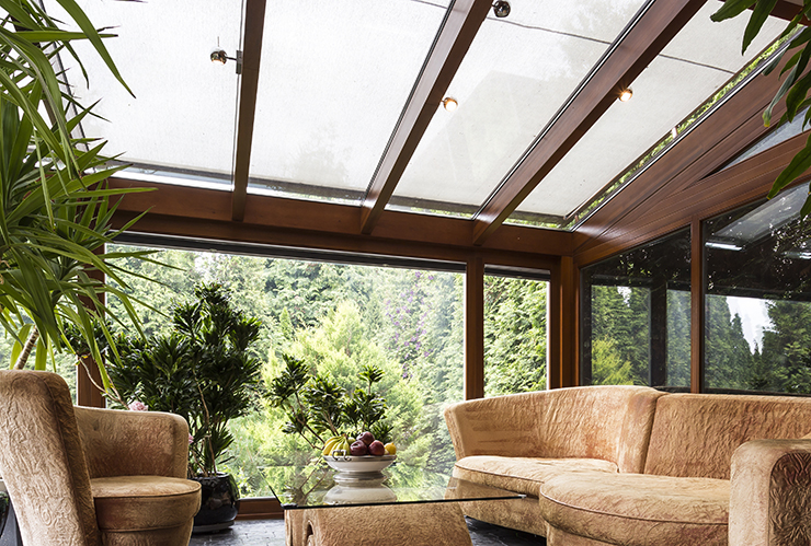 Picture of a conservatory with beige furniture