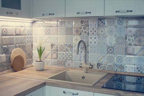 Picture of colourful tiles on a backsplash