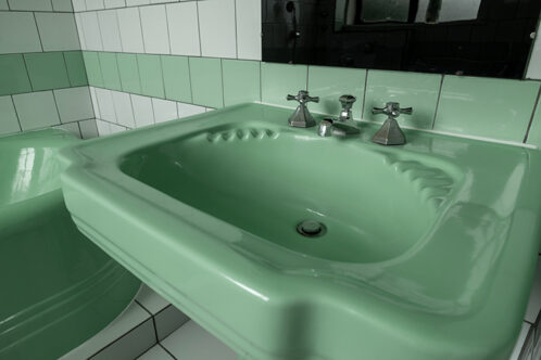 Picture of a bathroom sink in mint green colour