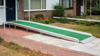 Picture of a wheelchair access ramp leading up to front door