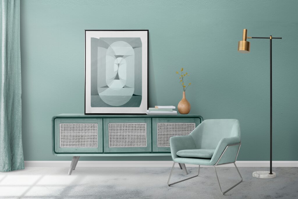 picture of colour drenching interior design using mint green